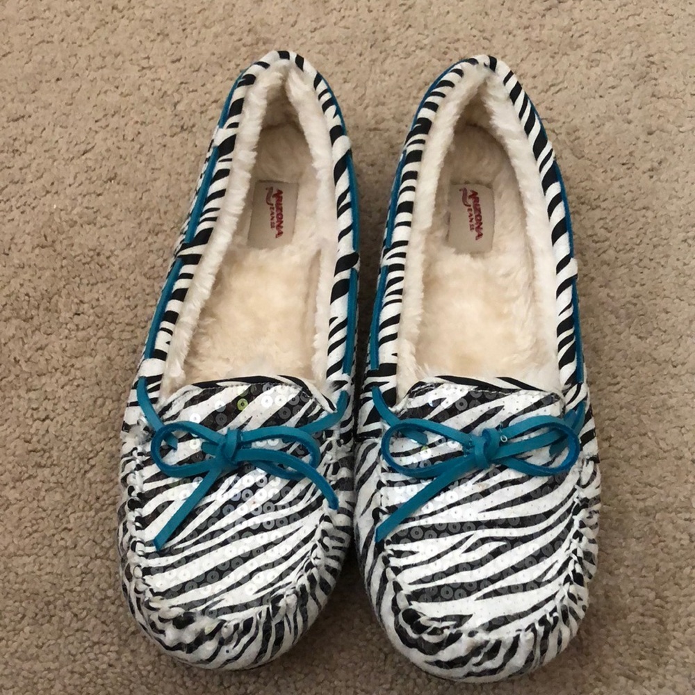 Fuzzy shoes.